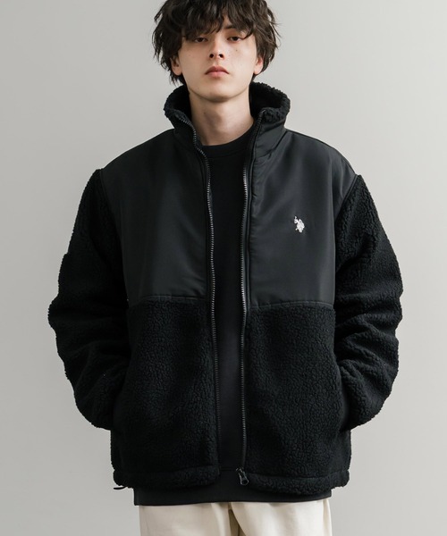 U.S. POLO ASSN.（ユーエスポロアッスン）の「U.S. POLO ASSN. ユーエスポロアッスン BOA JACKET オーバーサイズワンポイントロゴ刺繍ボアジャケット（ブルゾン・メンズ・アイボリー/カーキ/ブラック/ネイビー・M/L/LL）」の3枚目の写真