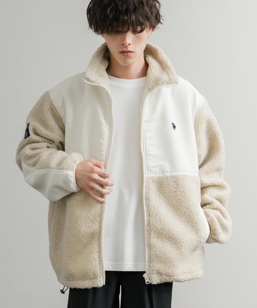 U.S. POLO ASSN.（ユーエスポロアッスン）の「U.S. POLO ASSN. ユーエスポロアッスン BOA JACKET オーバーサイズワンポイントロゴ刺繍ボアジャケット（ブルゾン・メンズ・アイボリー/カーキ/ブラック/ネイビー・M/L/LL）」の5枚目の写真