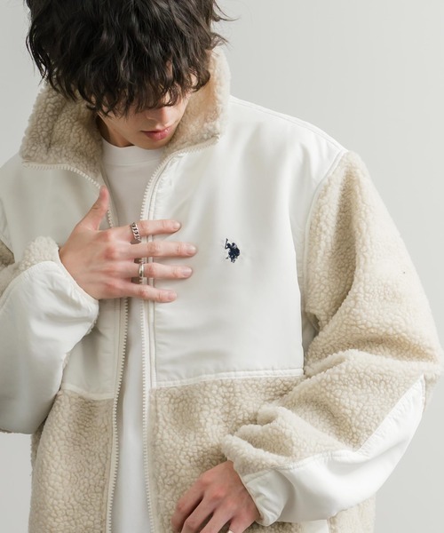 U.S. POLO ASSN.（ユーエスポロアッスン）の「U.S. POLO ASSN. ユーエスポロアッスン BOA JACKET オーバーサイズワンポイントロゴ刺繍ボアジャケット（ブルゾン・メンズ・アイボリー/カーキ/ブラック/ネイビー・M/L/LL）」の11枚目の写真