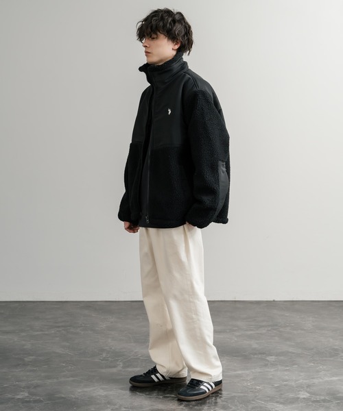 U.S. POLO ASSN.（ユーエスポロアッスン）の「U.S. POLO ASSN. ユーエスポロアッスン BOA JACKET オーバーサイズワンポイントロゴ刺繍ボアジャケット（ブルゾン・メンズ・アイボリー/カーキ/ブラック/ネイビー・M/L/LL）」の6枚目の写真