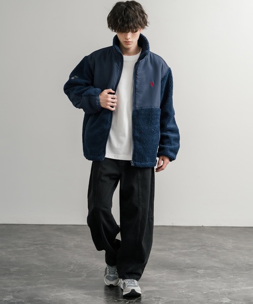 U.S. POLO ASSN.（ユーエスポロアッスン）の「U.S. POLO ASSN. ユーエスポロアッスン BOA JACKET オーバーサイズワンポイントロゴ刺繍ボアジャケット（ブルゾン・メンズ・アイボリー/カーキ/ブラック/ネイビー・M/L/LL）」の18枚目の写真