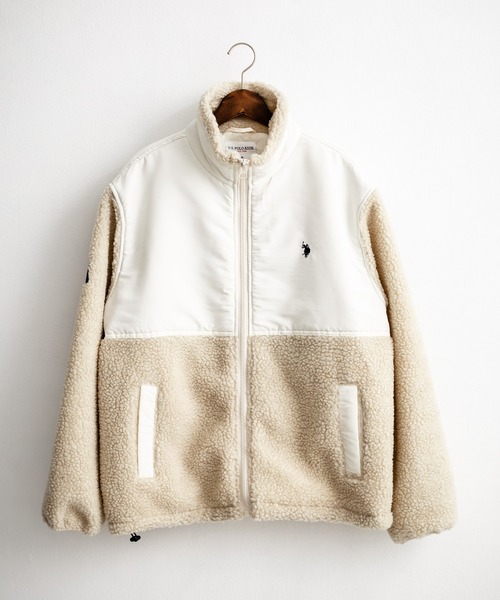 U.S. POLO ASSN.（ユーエスポロアッスン）の「U.S. POLO ASSN. ユーエスポロアッスン BOA JACKET オーバーサイズワンポイントロゴ刺繍ボアジャケット（ブルゾン・メンズ・アイボリー/カーキ/ブラック/ネイビー・M/L/LL）」の12枚目の写真