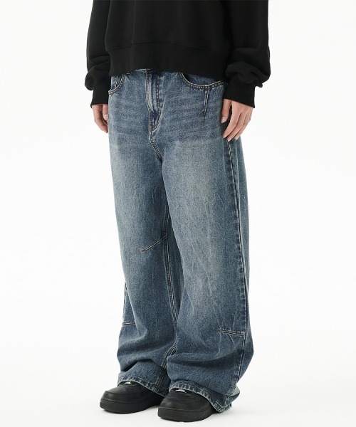 MAHAGRID(マハグリッド)の「『mahagrid/マハグリッド』WASHED DART DENIM PT/ウォッシュドダートデニムパンツ(デニムパンツ・メンズ・ブルー/ブラック・S/M)」の2枚目の写真