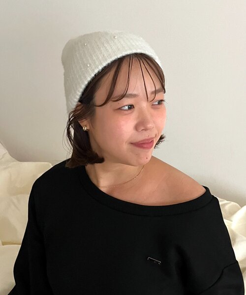 prose verse(プロズヴェール)の「【SAPON】ふわふわパールニットビーニー(キャップ・レディース・ブラック/オフホワイト・FREE)」の3枚目の写真