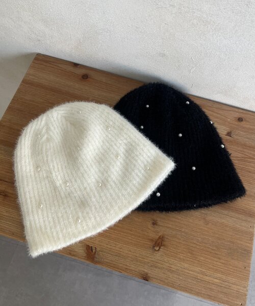 prose verse(プロズヴェール)の「【SAPON】ふわふわパールニットビーニー(キャップ・レディース・ブラック/オフホワイト・FREE)」の6枚目の写真