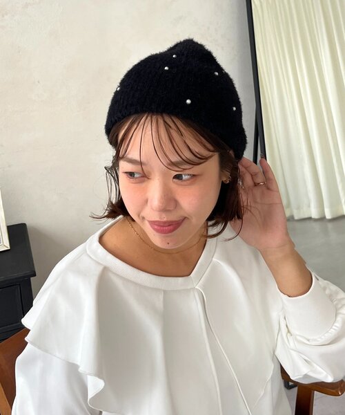 prose verse(プロズヴェール)の「【SAPON】ふわふわパールニットビーニー(キャップ・レディース・ブラック/オフホワイト・FREE)」の9枚目の写真