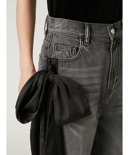 セール】リボンモチーフストレートワイドデニム（デニムパンツ）｜FRAY