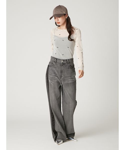 セール】リボンモチーフストレートワイドデニム（デニムパンツ）｜FRAY