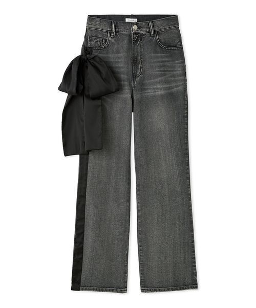 raさま【新品未使用】FRAY I.D リボンモチーフ　ワイドデニム　LBLU フレイ アイディー FRAY I.D リボンモチーフストレートワイドデニム