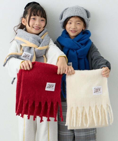 CIAOPANIC TYPY（チャオパニックティピー）の「【KIDS】静電気防止洗える太フリンジマフラー(OSORO)（マフラー・キッズ・グレー/オフホワイト/レッド/ブルー・ONE SIZE）」の6枚目の写真