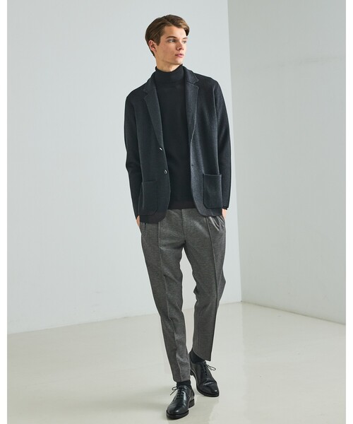 DESIGNWORKS(デザインワークス)の「【セットアップ対応】ビックヘリンボン柄 ニットジャケット(カーディガン/ボレロ・メンズ・グレー/チャコールグレー・46/48/50)」の3枚目の写真