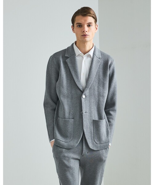 DESIGNWORKS(デザインワークス)の「【セットアップ対応】ビックヘリンボン柄 ニットジャケット(カーディガン/ボレロ・メンズ・グレー/チャコールグレー・46/48/50)」の15枚目の写真