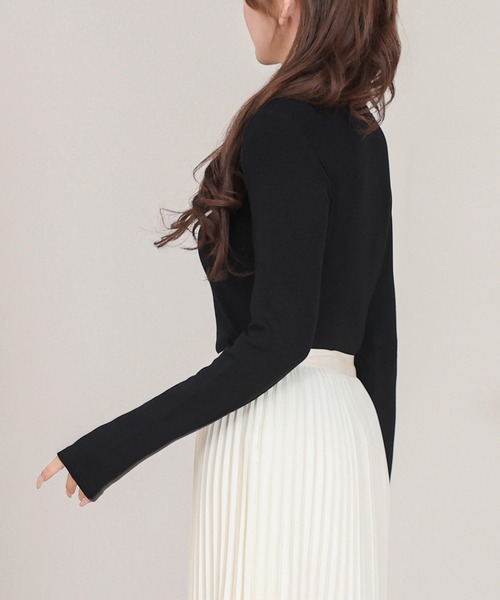 Anely(アネリー)の「オフネック リボン リブ 長袖 カット トップス(Tシャツ/カットソー・レディース・ブラック/グレー・FREE)」の8枚目の写真