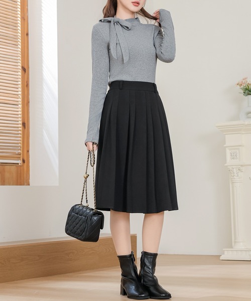 Anely(アネリー)の「オフネック リボン リブ 長袖 カット トップス(Tシャツ/カットソー・レディース・ブラック/グレー・FREE)」の10枚目の写真