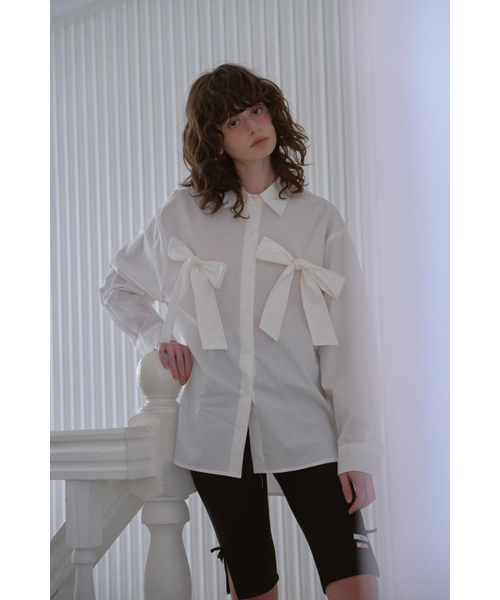 LETERIE(レテリー)の「LR DOUBLE RIBBON SHIRT_WHITE(シャツ/ブラウス・レディース・ホワイト・FREE)」の1枚目の写真