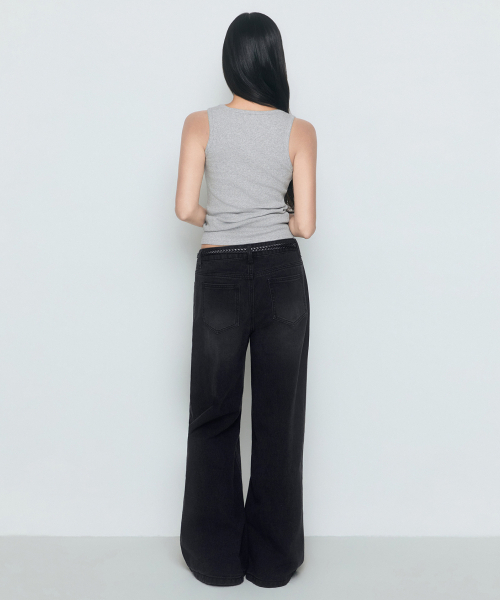 MUSINSA STANDARD WOMAN（ムシンサスタンダードウーマン）の「ウィメンズワイドトラペーズデニムパンツ[ウォッシュドブラック]（デニムパンツ・レディース・その他・30/24/25/26/27/28/29）」の3枚目の写真