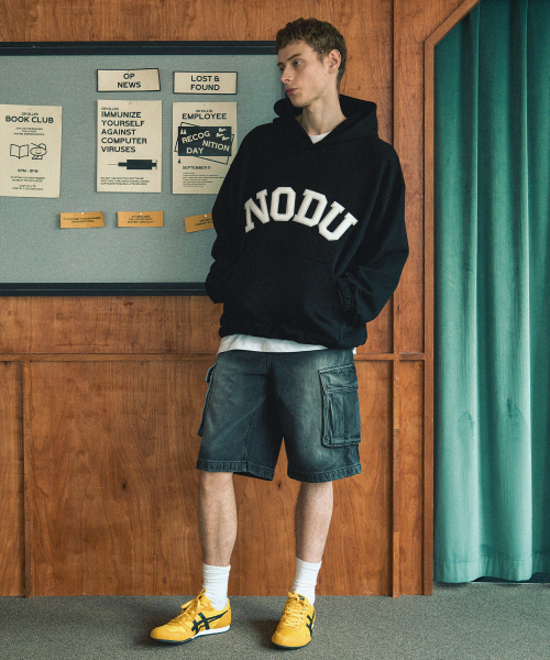 NODU（ノードユー）の「ビッグロゴアップリケフードTシャツ[ブラック]（パーカー・メンズ・その他・MEDIUM/LARGE）」の7枚目の写真