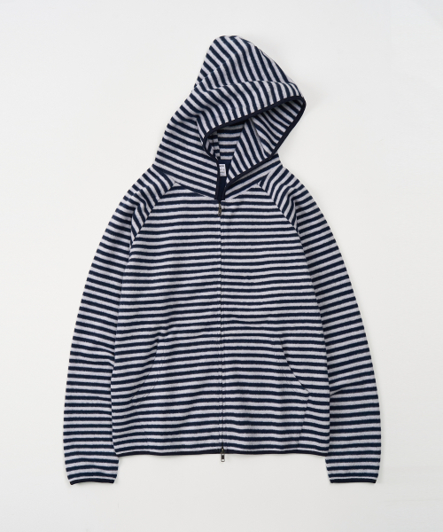 TOFFEE(トフィー)の「ストライプフリースフードジップアップ (GREY/NAVY)(その他アウター・メンズ・その他・MEDIUM/LARGE/X-LARGE)」の1枚目の写真