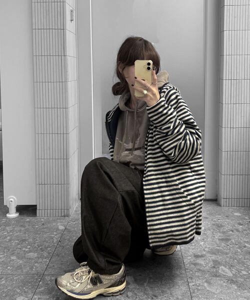 TOFFEE(トフィー)の「ストライプフリースフードジップアップ (GREY/NAVY)(その他アウター・メンズ・その他・MEDIUM/LARGE/X-LARGE)」の6枚目の写真