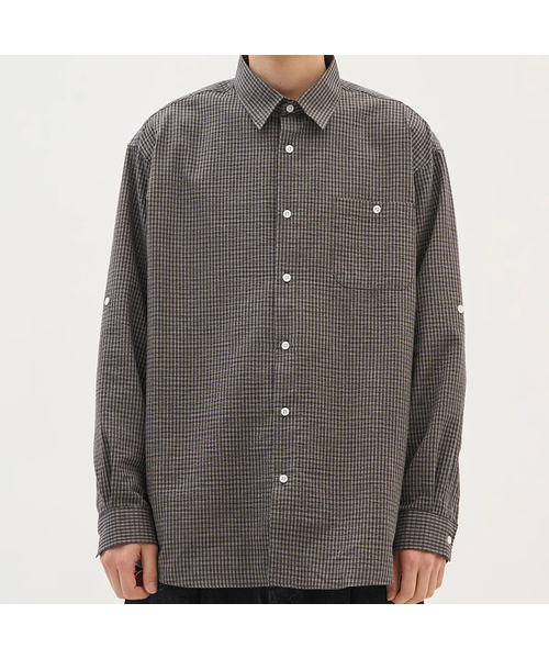 XERO(ゼロ)の「シアサーカーギンガムロールアップシャツ(シャツ/ブラウス・レディース・アイボリー/チャコール・MEDIUM/LARGE)」の2枚目の写真