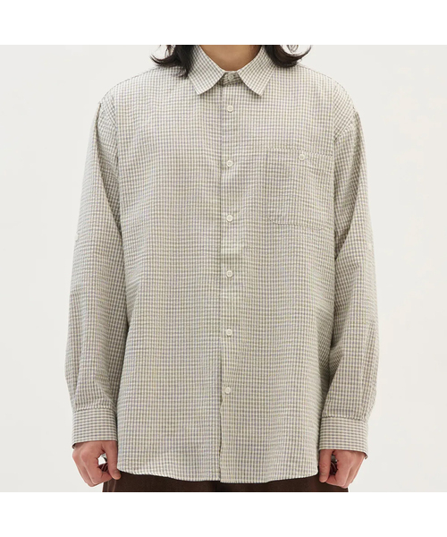 XERO(ゼロ)の「シアサーカーギンガムロールアップシャツ(シャツ/ブラウス・レディース・アイボリー/チャコール・MEDIUM/LARGE)」の1枚目の写真