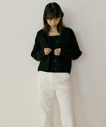 whole garment knit cardigan-black