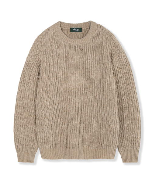 NODU（ノードユー）の「ADN ボカシハッチラウンドセミオーバーフィット長袖ニット[ベージュ]（ニット/セーター・メンズ・その他・LARGE/MEDIUM）」の2枚目の写真