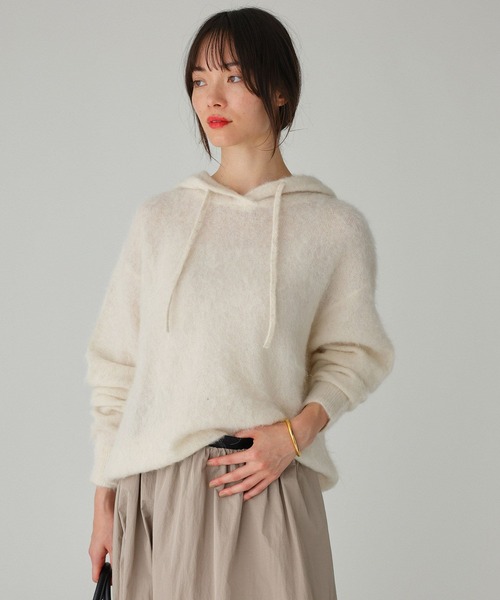 BABYLONE(バビロン)の「ラマニットパーカー(ニット/セーター・レディース・モカ/オフホワイト・フリー)」の2枚目の写真