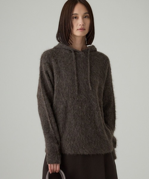 BABYLONE(バビロン)の「ラマニットパーカー(ニット/セーター・レディース・モカ/オフホワイト・フリー)」の1枚目の写真