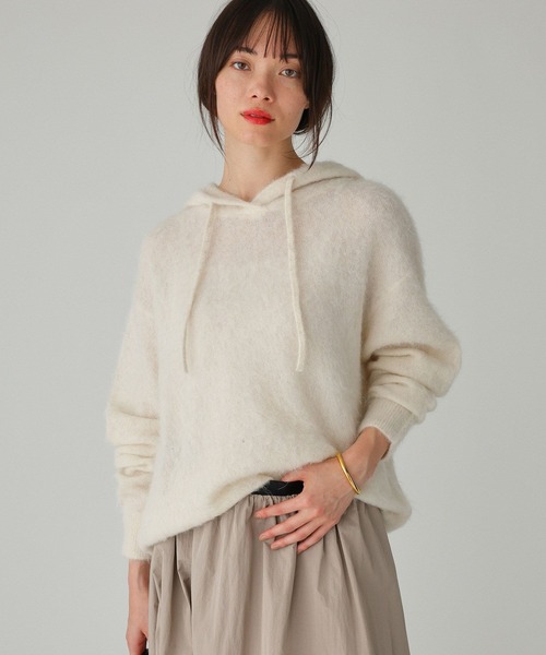 BABYLONE(バビロン)の「ラマニットパーカー(ニット/セーター・レディース・モカ/オフホワイト・フリー)」の3枚目の写真