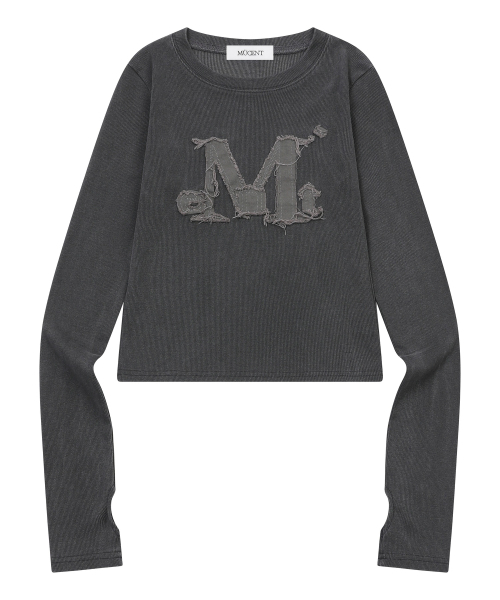 MUCENT（ムセント）の「モドリンピグメントウォッシングアプリケ長袖Tシャツ（Tシャツ/カットソー・レディース・チャコール・FREE）」の2枚目の写真