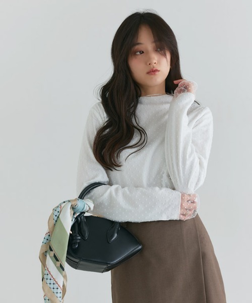 Pierrot(ピエロ)の「【起毛裏地付き】選べる柄チュールハイネックカットソー(Tシャツ/カットソー・レディース・シルバーグレー/ホワイト系その他/アイボリー/ブラック系その他2・L/M)」の15枚目の写真