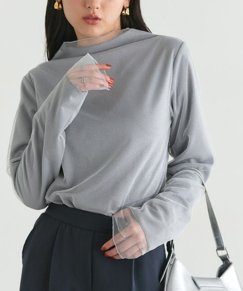 Pierrot(ピエロ)の「【起毛裏地付き】選べる柄チュールハイネックカットソー(Tシャツ/カットソー・レディース・シルバーグレー/ホワイト系その他/アイボリー/ブラック系その他2・L/M)」の19枚目の写真