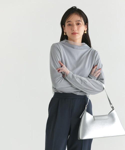 Pierrot(ピエロ)の「【起毛裏地付き】選べる柄チュールハイネックカットソー(Tシャツ/カットソー・レディース・シルバーグレー/ホワイト系その他/アイボリー/ブラック系その他2・L/M)」の21枚目の写真