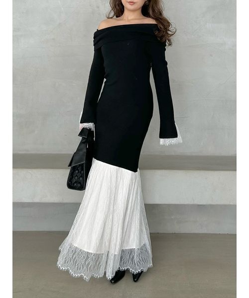 WEB限定】レースニットドッキングワンピース（ワンピース）｜FRAY I.D