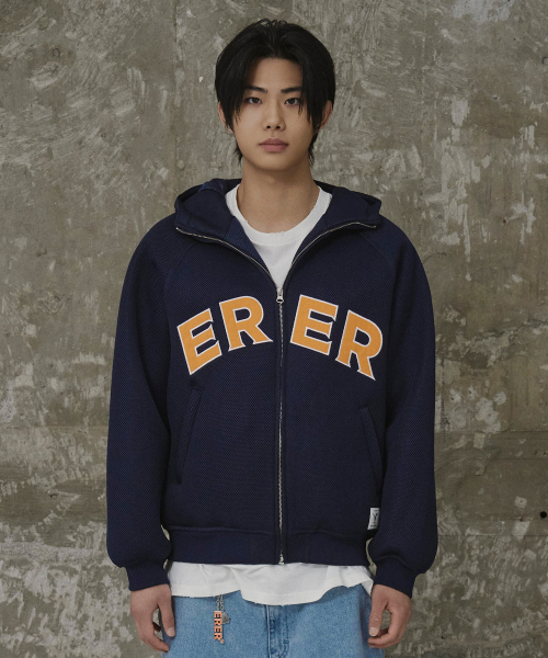 ERER（エルエル）の「[UN] Mesh Applique Hoodie Zip-Up Navy（パーカー・レディース・ネイビー・1/2/3）」の3枚目の写真