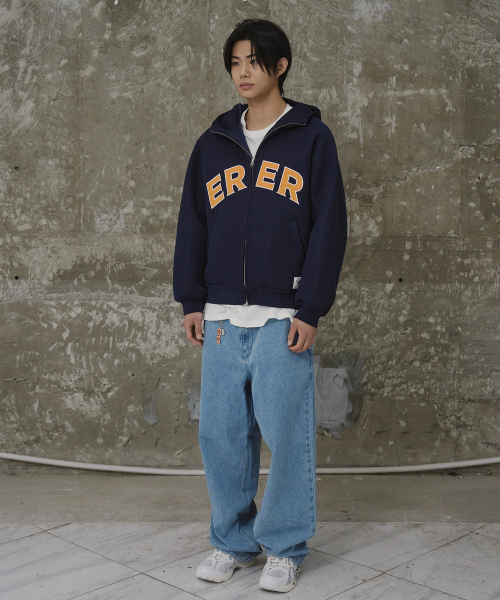 ERER（エルエル）の「[UN] Mesh Applique Hoodie Zip-Up Navy（パーカー・レディース・ネイビー・1/2/3）」の4枚目の写真