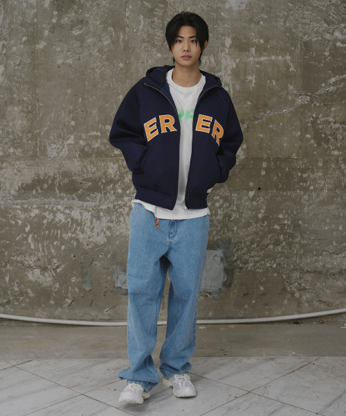 ERER（エルエル）の「[UN] Mesh Applique Hoodie Zip-Up Navy（パーカー・レディース・ネイビー・1/2/3）」の6枚目の写真