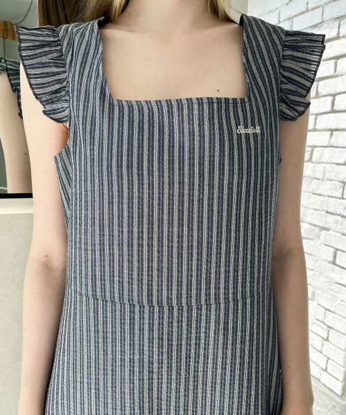 SLOWLOLLI（スローローリ）の「Stripe ruffle dress - Navy（ワンピース・レディース・ネイビー・FREE）」の4枚目の写真
