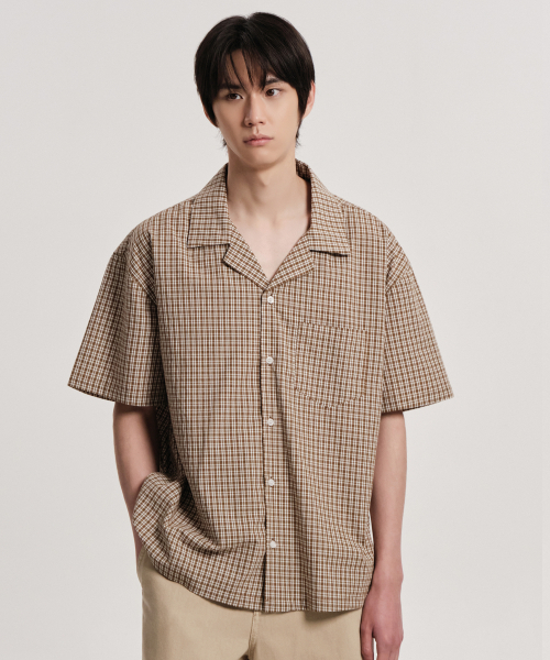 CONNECT KINLOCH(コネクトキンロック)の「オープンカラーギンガムチェックシャツ(ブラウン)(シャツ/ブラウス・メンズ・その他・X-LARGE/MEDIUM/LARGE)」の3枚目の写真