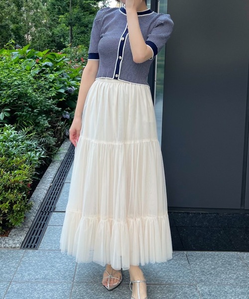 AND COUTURE(アンドクチュール)の「チュールティアードギャザースカート(スカート・レディース・ブラウン/ブラック/ベージュ/ライトグレー/ホワイト・FREE)」の5枚目の写真