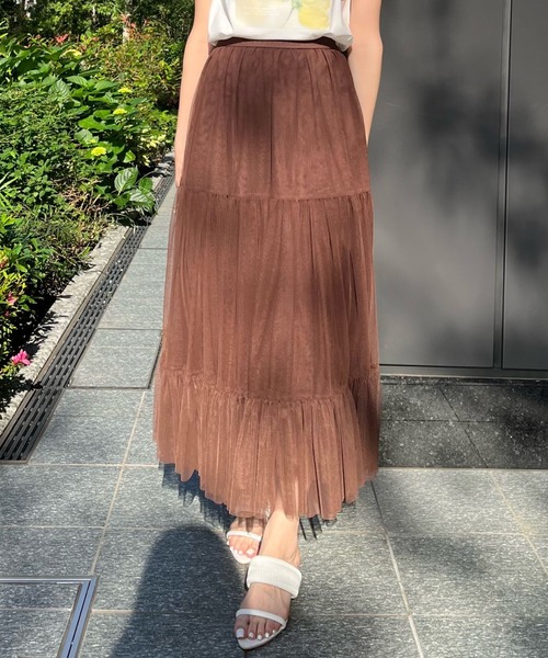 AND COUTURE(アンドクチュール)の「チュールティアードギャザースカート(スカート・レディース・ブラウン/ブラック/ベージュ/ライトグレー/ホワイト・FREE)」の4枚目の写真
