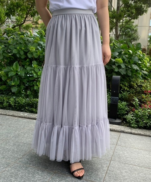 AND COUTURE(アンドクチュール)の「チュールティアードギャザースカート(スカート・レディース・ブラウン/ブラック/ベージュ/ライトグレー/ホワイト・FREE)」の3枚目の写真