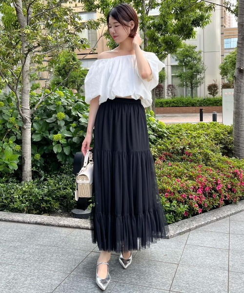 AND COUTURE(アンドクチュール)の「チュールティアードギャザースカート(スカート・レディース・ブラウン/ブラック/ベージュ/ライトグレー/ホワイト・FREE)」の1枚目の写真