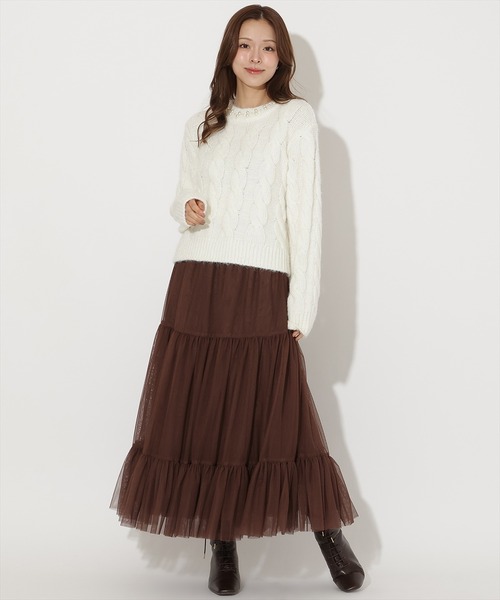 AND COUTURE(アンドクチュール)の「チュールティアードギャザースカート(スカート・レディース・ブラウン/ブラック/ベージュ/ライトグレー/ホワイト・FREE)」の7枚目の写真