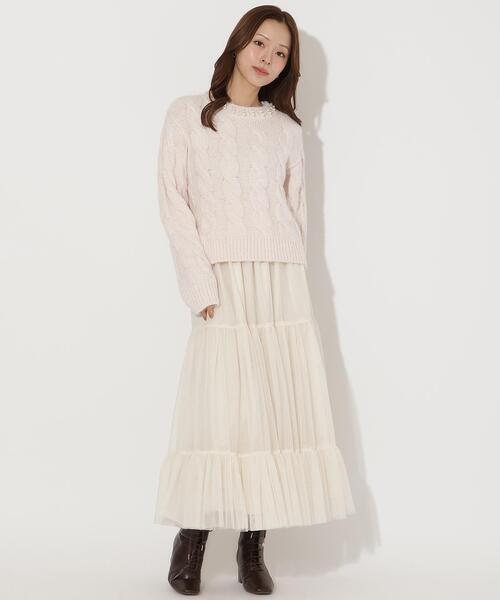 AND COUTURE(アンドクチュール)の「チュールティアードギャザースカート(スカート・レディース・ブラウン/ブラック/ベージュ/ライトグレー/ホワイト・FREE)」の8枚目の写真