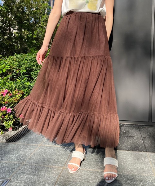AND COUTURE(アンドクチュール)の「チュールティアードギャザースカート(スカート・レディース・ブラウン/ブラック/ベージュ/ライトグレー/ホワイト・FREE)」の12枚目の写真