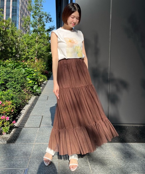 AND COUTURE(アンドクチュール)の「チュールティアードギャザースカート(スカート・レディース・ブラウン/ブラック/ベージュ/ライトグレー/ホワイト・FREE)」の10枚目の写真