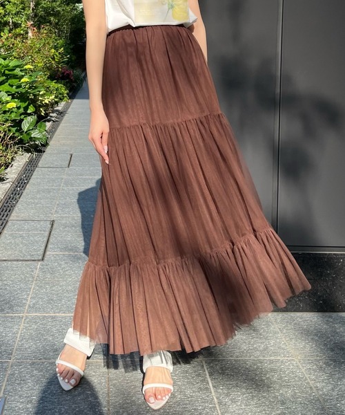 AND COUTURE(アンドクチュール)の「チュールティアードギャザースカート(スカート・レディース・ブラウン/ブラック/ベージュ/ライトグレー/ホワイト・FREE)」の11枚目の写真