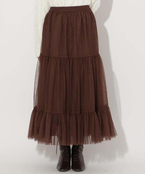 AND COUTURE(アンドクチュール)の「チュールティアードギャザースカート(スカート・レディース・ブラウン/ブラック/ベージュ/ライトグレー/ホワイト・FREE)」の13枚目の写真